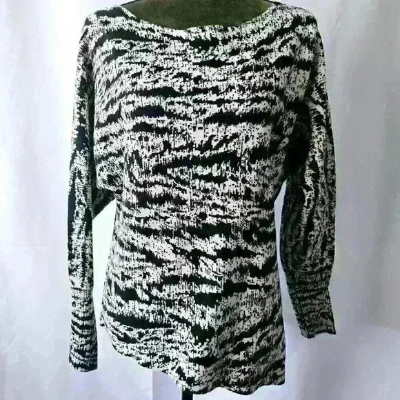 ✨Like New✨ Express Assymetrical Black and White Striped Sweater, Size XS - Picture 2 of 5